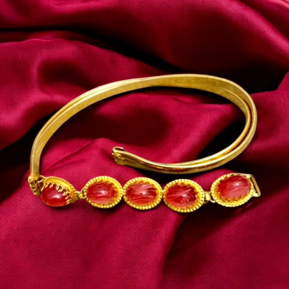 Vintage Schreiner NY Gold Plated Cabochon Glass Tubogas Belt